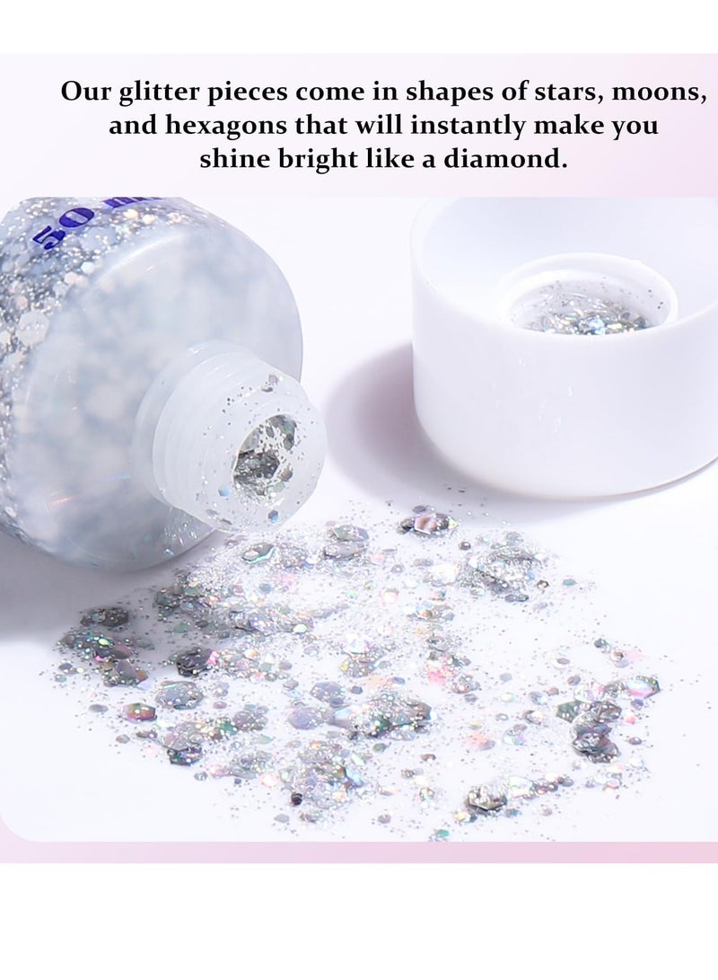 TEOYALL TEOYALL Long Lasting Silver Body Glitter Holographic Sparkling Cosmetic Grade Chunky Glitter for Face Hair (Silver)  - Image 2