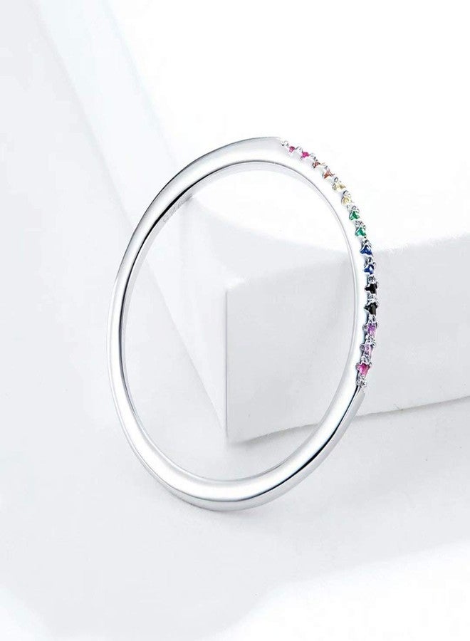 Qings Rainbow Color Finger Rings Sterling Silver CZ Shiny Finger Ring Birthday Gift for All Moms - Image 3