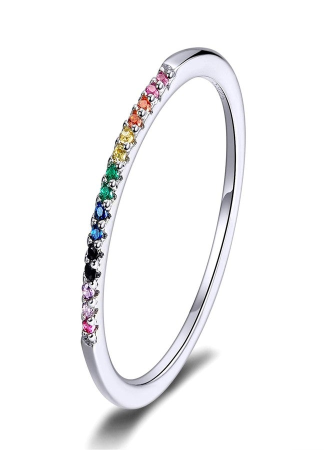 Qings Rainbow Color Finger Rings Sterling Silver CZ Shiny Finger Ring Birthday Gift for All Moms - Image 1