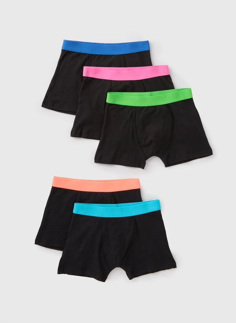Matalan 5 Pack Boys Black Neon Waistband Boxers