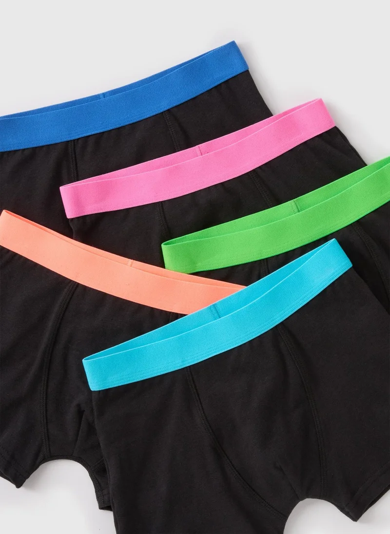 Matalan 5 Pack Boys Black Neon Waistband Boxers