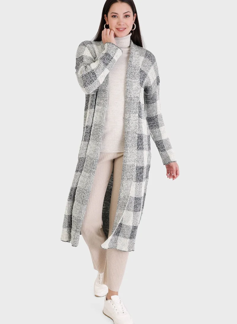 Tavin by Modanisa Checked Longline Cardigan