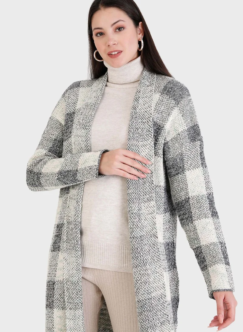 Tavin by Modanisa Checked Longline Cardigan
