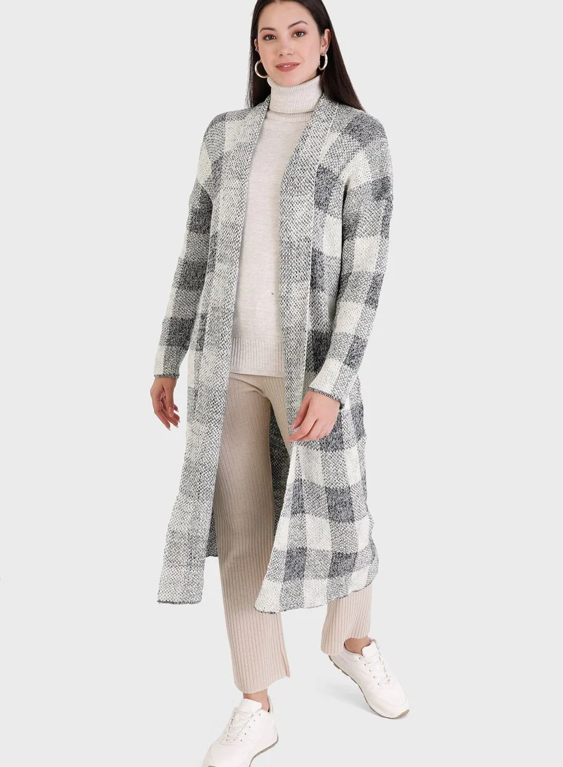 Tavin by Modanisa Checked Longline Cardigan