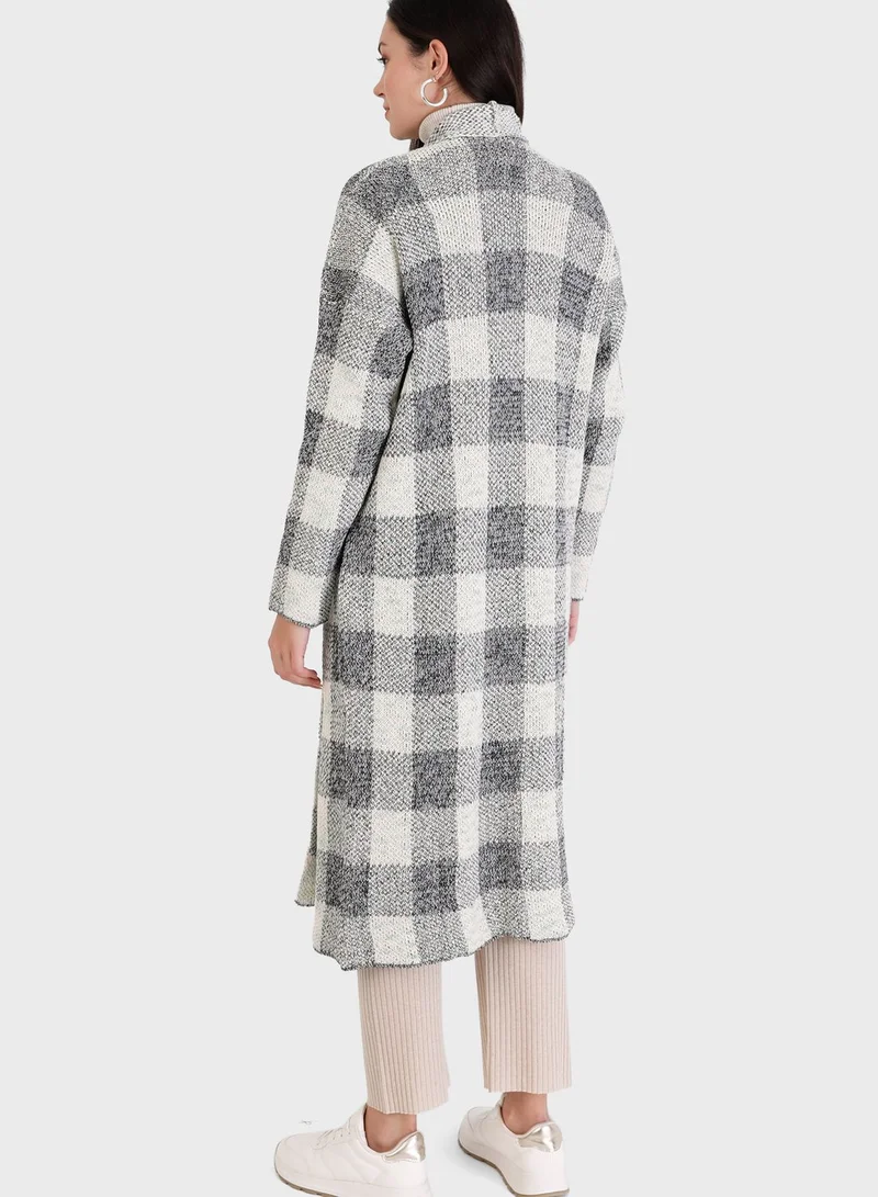 Tavin by Modanisa Checked Longline Cardigan
