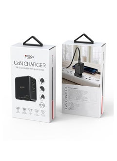 Yesido YC42 GaN Charger with 3 Ports  (3 in 1) Replacible Charging Plug 65W Mini Fast Charger for EU US UK - Black