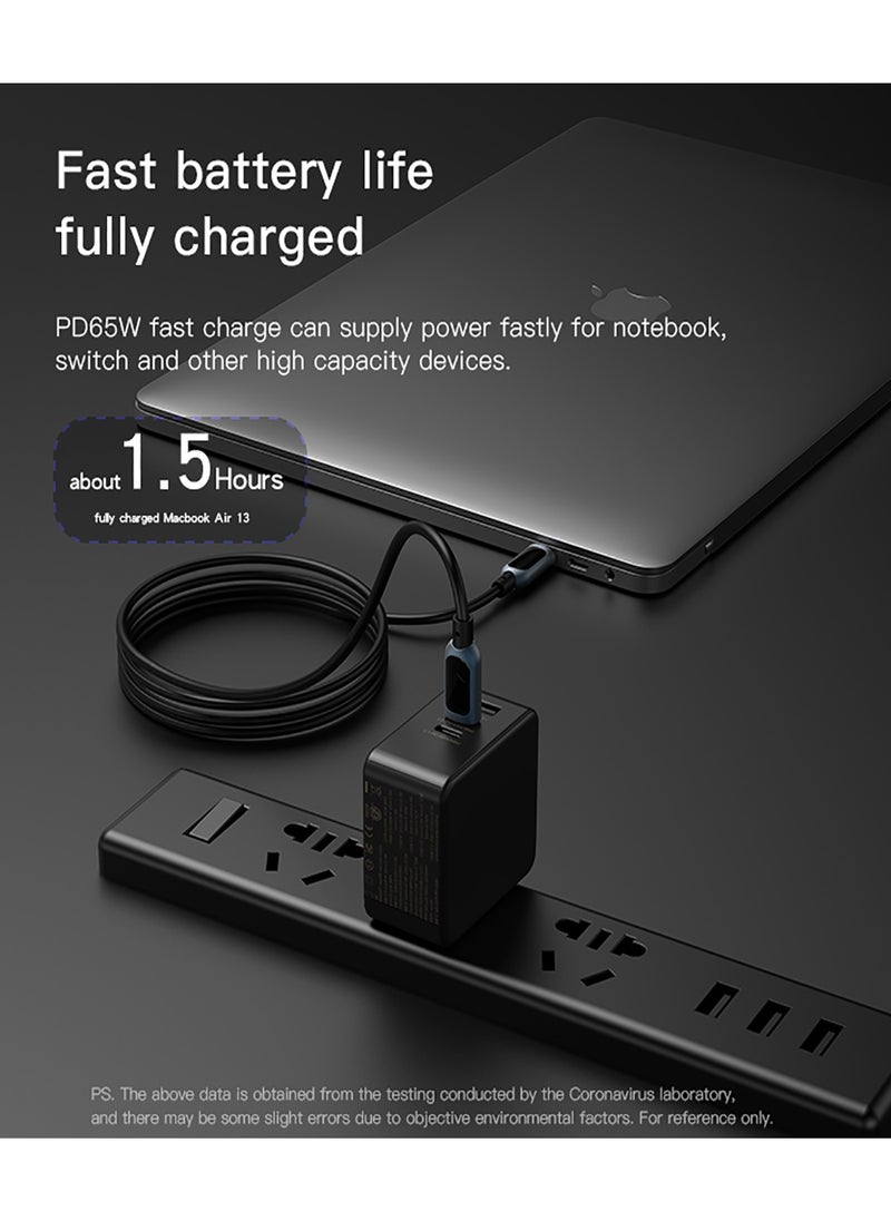 Yesido - Yesido YC42 GaN Charger with 3 Ports  (3 in 1) Replacible Charging Plug 65W Mini Fast Charger for EU US UK - Black - Image 1