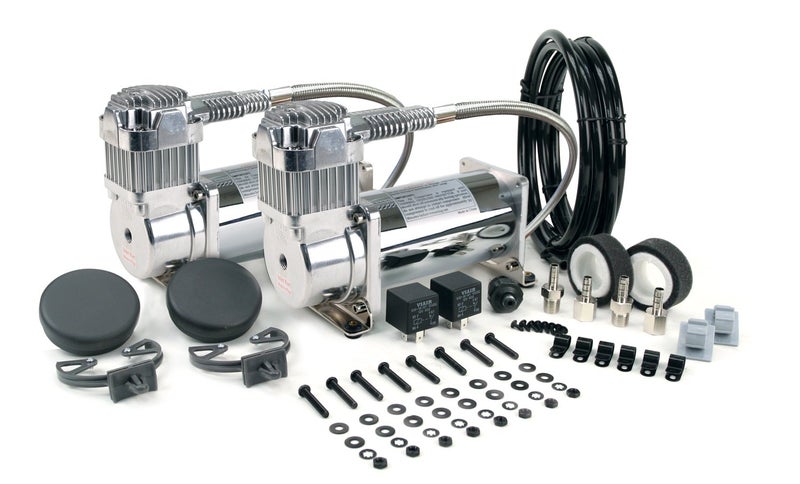 VIAIR 380C Dual Air Compressor for Air Suspension 2 Pack 12V Continuous Duty Cycle Compressor for Air Tanks Bags Air Horns 200 PSI Chrome