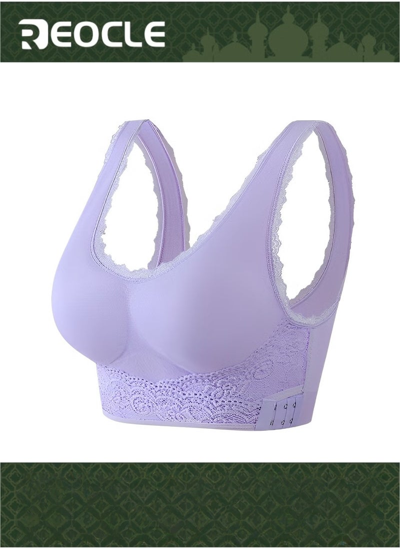 REOCLE Women's Front Cross Side Buckle Lace Bras Sports Bras Comfy Corset Bra Wireless Push Up Seamless Bra - Image 1
