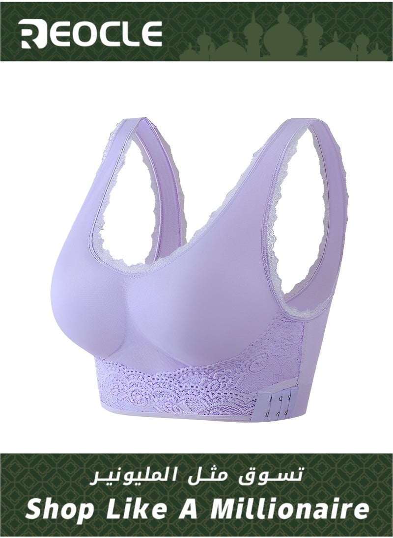 REOCLE - Women's Front Cross Side Buckle Lace Bras Sports Bras Comfy Corset Bra Wireless Push Up Seamless Bra - Image 1