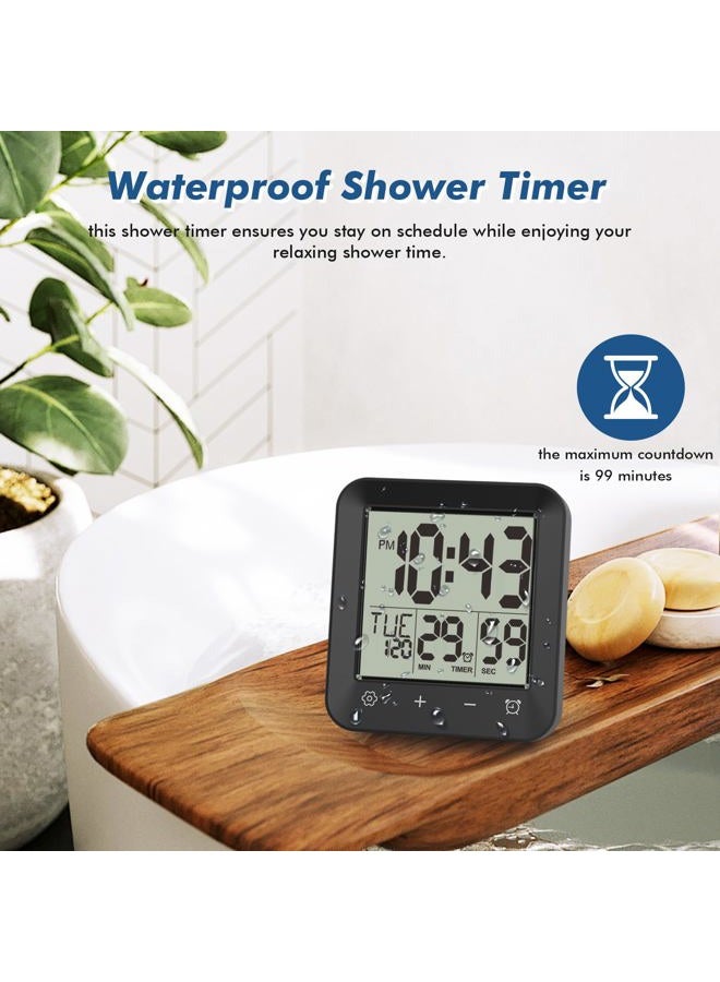 Wisoee Waterproof Shower Clock Timer, Bathroom Clock with Countdown, Touch Screen, Indoor Temperature, Suction Cup, LCD Digital Wall Clock for Bath, Kitchen - Image 3