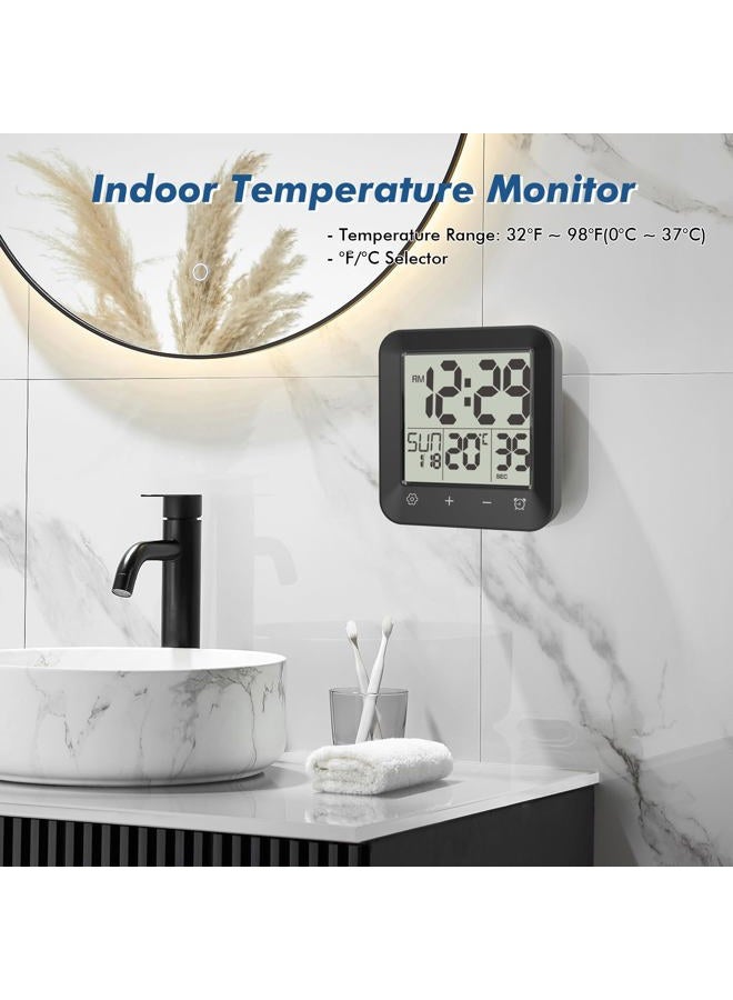 Wisoee Waterproof Shower Clock Timer, Bathroom Clock with Countdown, Touch Screen, Indoor Temperature, Suction Cup, LCD Digital Wall Clock for Bath, Kitchen - Image 4
