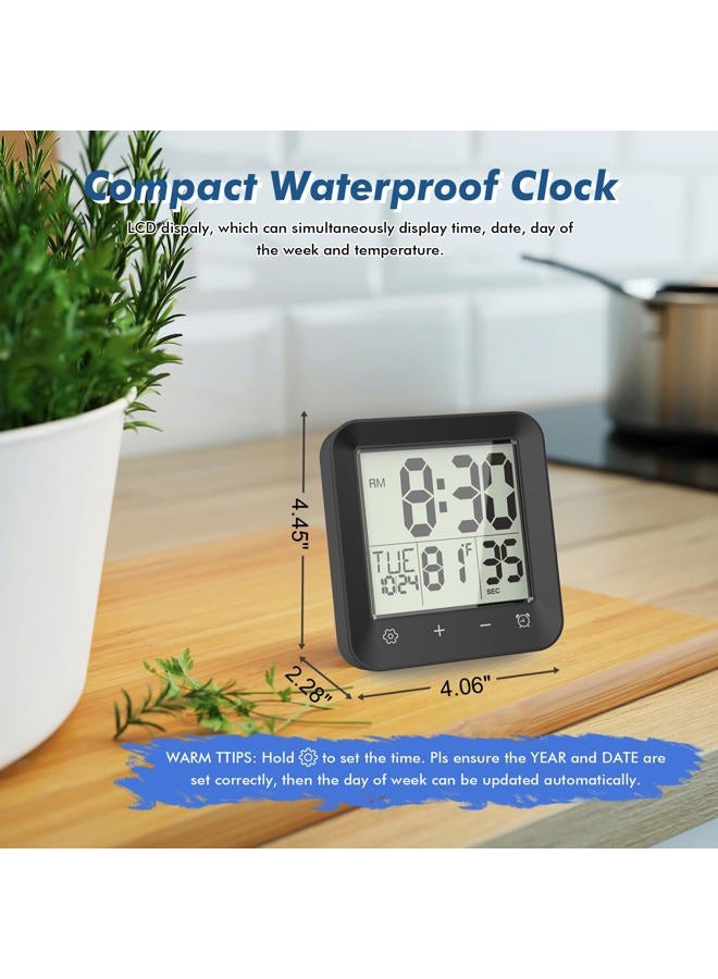 Wisoee Waterproof Shower Clock Timer, Bathroom Clock with Countdown, Touch Screen, Indoor Temperature, Suction Cup, LCD Digital Wall Clock for Bath, Kitchen - Image 5