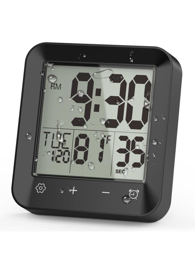 Wisoee Waterproof Shower Clock Timer, Bathroom Clock with Countdown, Touch Screen, Indoor Temperature, Suction Cup, LCD Digital Wall Clock for Bath, Kitchen - Image 1