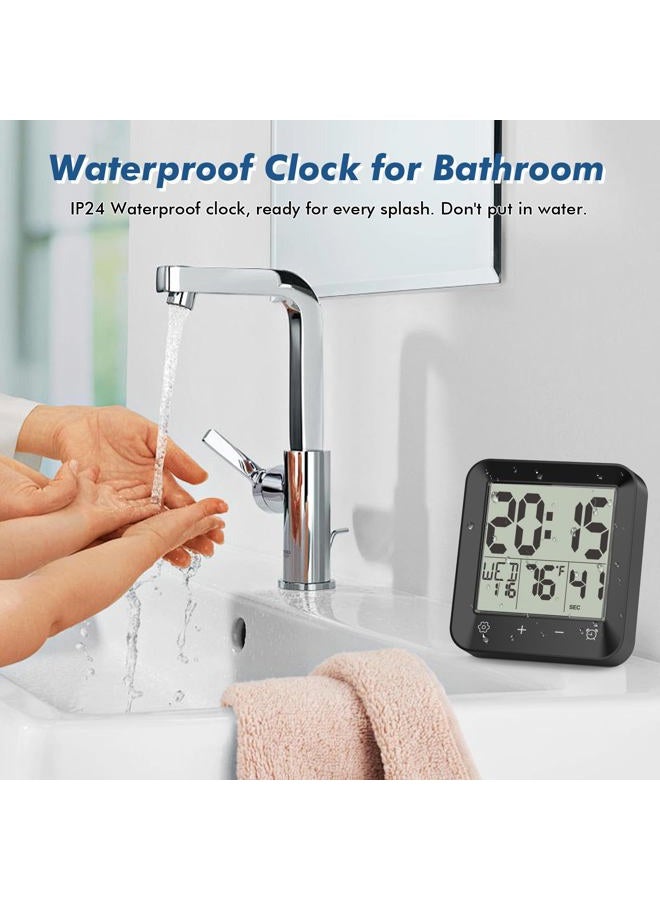 Wisoee Waterproof Shower Clock Timer, Bathroom Clock with Countdown, Touch Screen, Indoor Temperature, Suction Cup, LCD Digital Wall Clock for Bath, Kitchen - Image 2