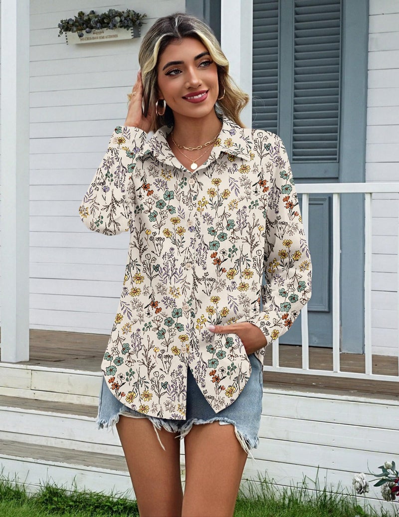 Zeagoo Cotton Blouses for Women Dressy Floral Button Down Shirts Fall Fashion Outfits Long Sleeve Linen Print Tops - Image 3