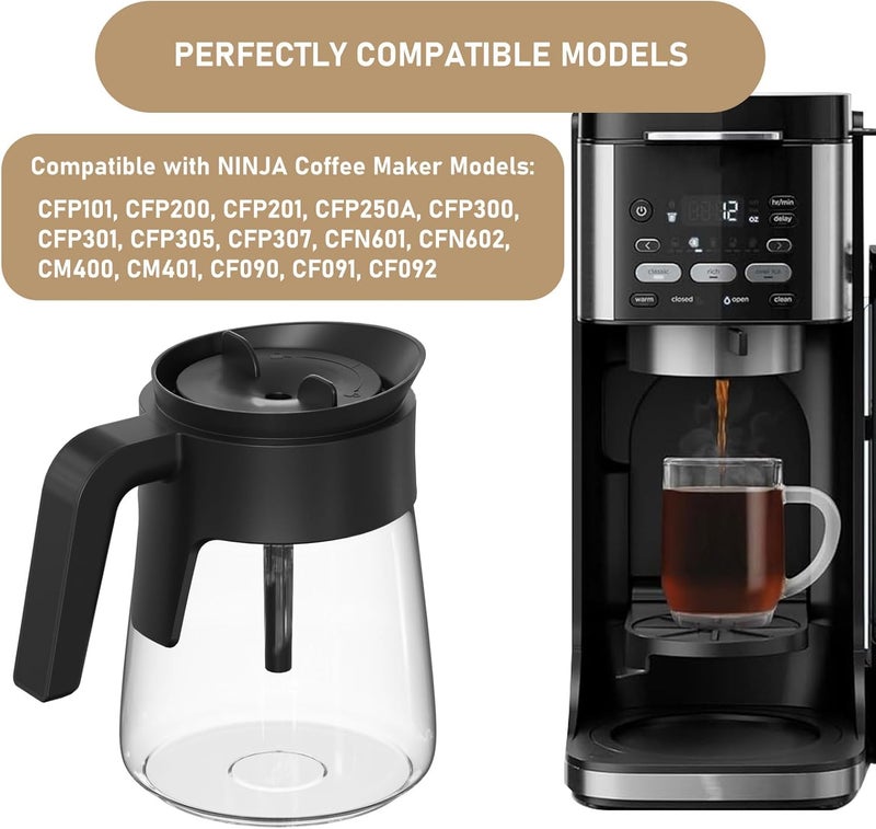 Shonshon 12 Cup Coffee Maker Carafe Replacement Pot Coffee Jug Compatible with Ninja Coffee Maker CFP101 CFP201 CFP301 CFN601 CFP200 CFP250A CFP300 CFP305 CFP307 CFN602 CM400 CM401 CF090 CF091 CF092 - Image 3