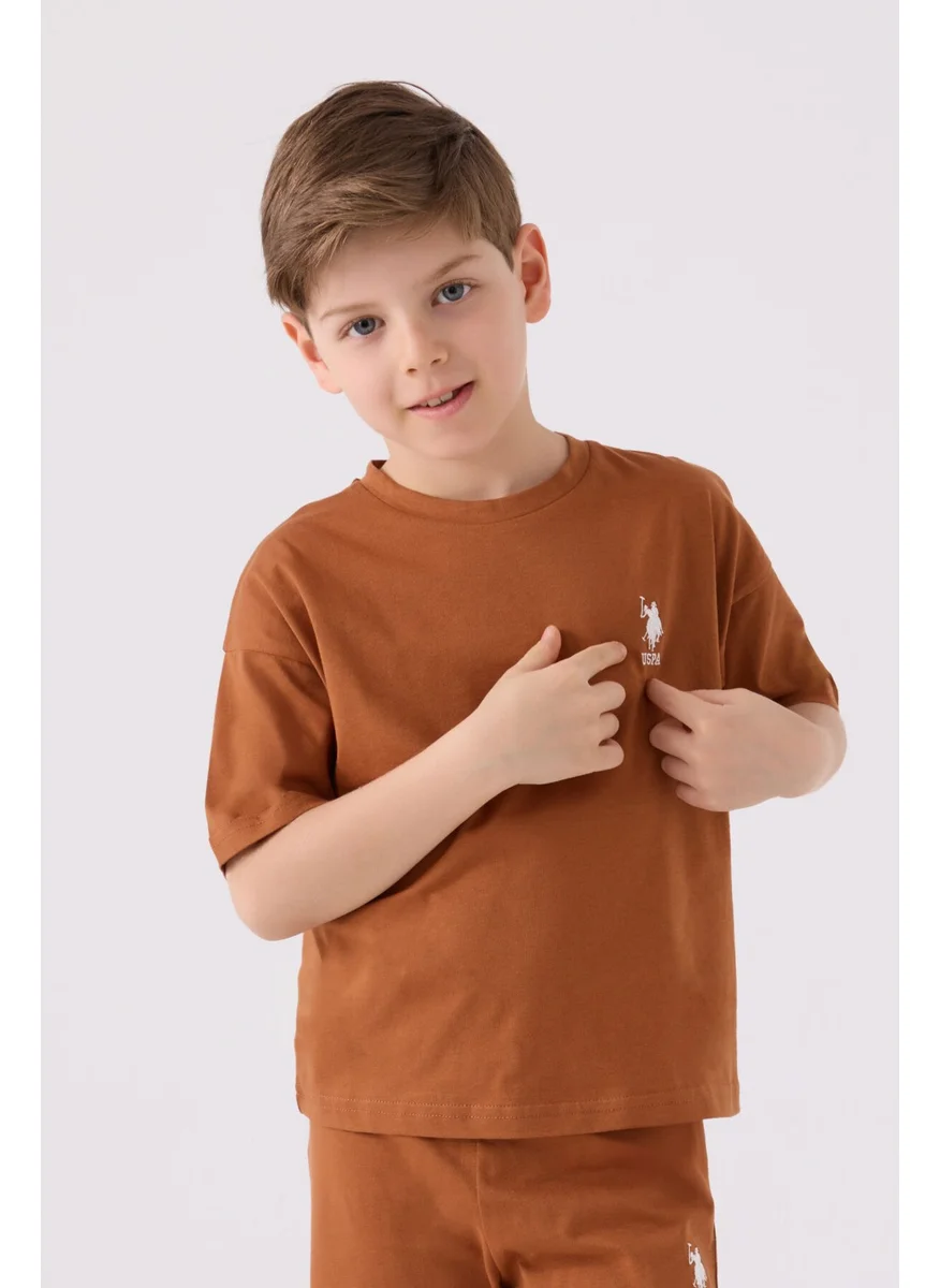 يو اس بولو اسن Boys Light Brown Bermuda Set