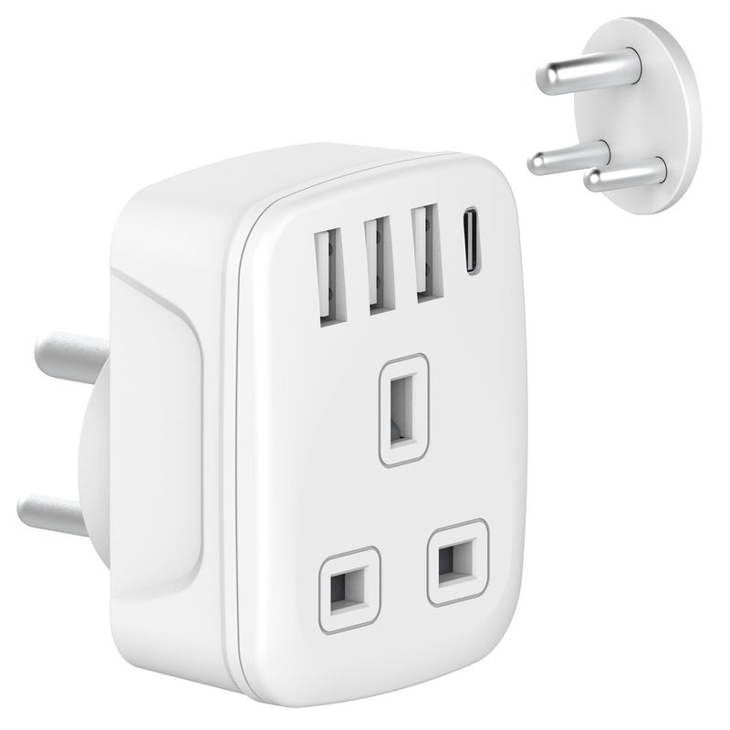 Amoi UK to India Plug Adapter India to UK Plug Adapter Sri Lanka Plug Adapter,- 4 USB Ports 17W USB C Fast Travel Charger, Grounded, For India, Pakistan, Sri Lanka, Yemen (Type D) - Image 1
