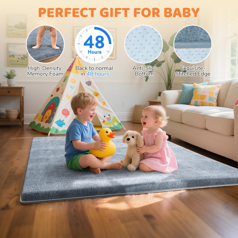 Omzer Baby Play Mat for Floor: Soft & Safe - 1.3'' Thick Foam Playpen Mat with Machine Washable Removable Coth Cover for Tummy Time- Non Slip Crawling Pad for Toddler,Infant,Kids(Grey, 47''x 47'') - Image 4