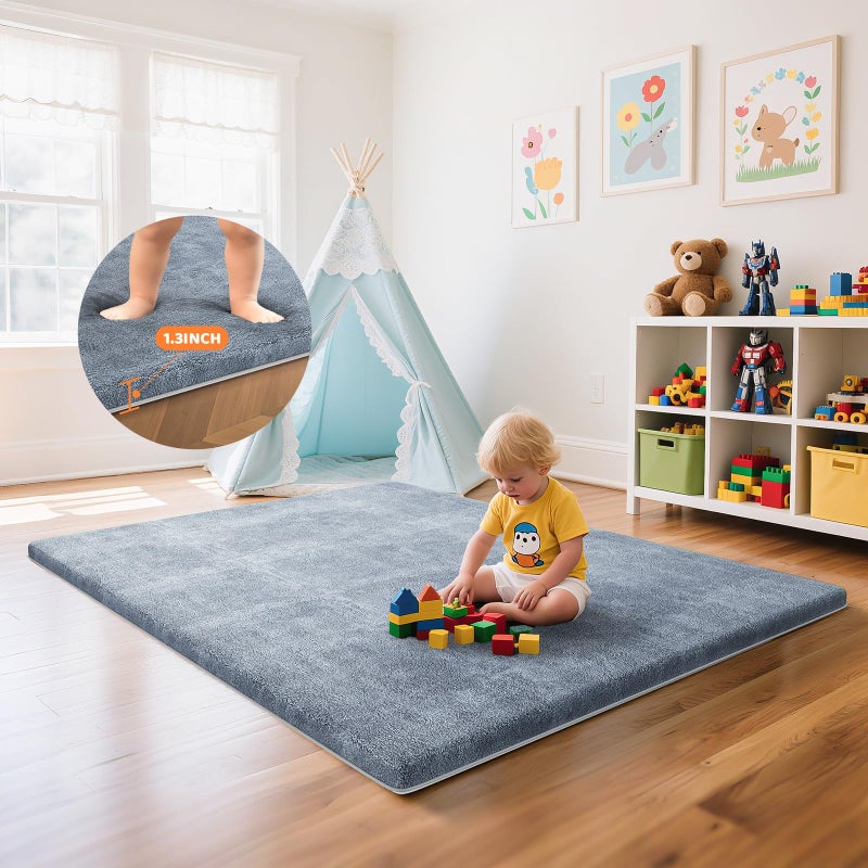 Omzer Baby Play Mat for Floor: Soft & Safe - 1.3'' Thick Foam Playpen Mat with Machine Washable Removable Coth Cover for Tummy Time- Non Slip Crawling Pad for Toddler,Infant,Kids(Grey, 47''x 47'') - Image 1