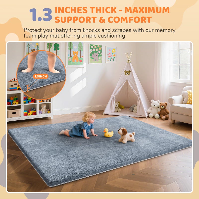 Omzer Baby Play Mat for Floor: Soft & Safe - 1.3'' Thick Foam Playpen Mat with Machine Washable Removable Coth Cover for Tummy Time- Non Slip Crawling Pad for Toddler,Infant,Kids(Grey, 47''x 47'') - Image 2