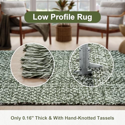 Collive Small Bathroom Rug, 2' x 3' Hand-Woven Low Profile Front Entryway Rug, Olive Green/Cream Cotton Reversible Washable Kitchen Mat Modern Farmhouse Carpet for Foyer Bedroom Back Door Decor - Image 5