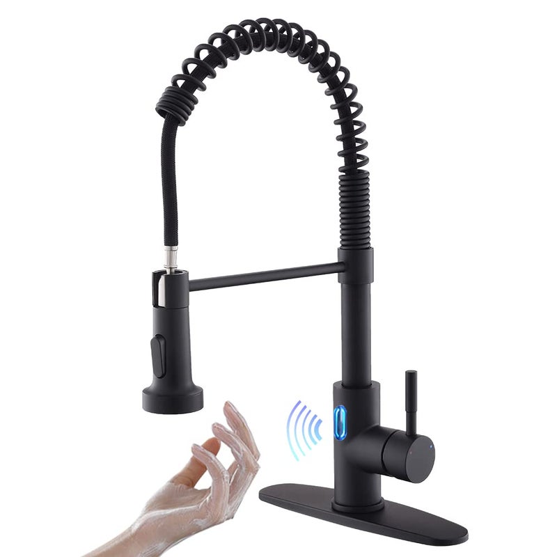 OWOFAN Touchless Kitchen Faucet with Pull Down Sprayer LED Light Single Handle Kitchen Sink Faucet Motion Sensor Smart Hands-Free Black - Image 1