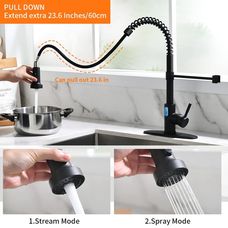 OWOFAN Touchless Kitchen Faucet with Pull Down Sprayer LED Light Single Handle Kitchen Sink Faucet Motion Sensor Smart Hands-Free Black - Image 4