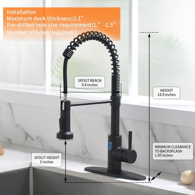 OWOFAN Touchless Kitchen Faucet with Pull Down Sprayer LED Light Single Handle Kitchen Sink Faucet Motion Sensor Smart Hands-Free Black - Image 3