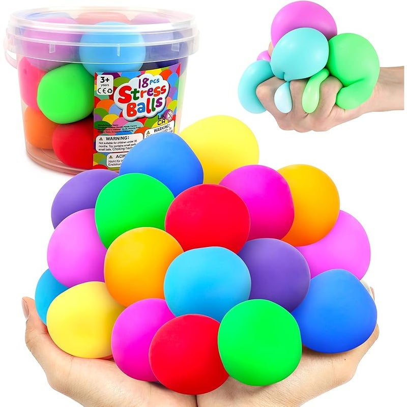 SMALL FISH Squishy Stress Balls for Kids Adults: 18 Pack Stretchy Fidget Ball for Nervousness Stress Relief, Hand Therapy Sensory Squeeze Ball, Fidget Classroom Must Haves, Party Favors for Kids 3-12 - Image 1