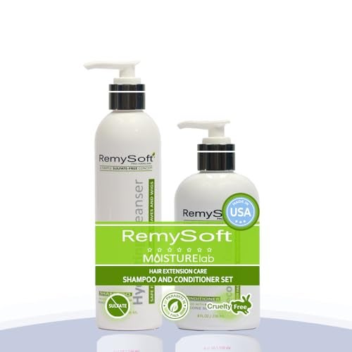 RemySoft Moisturelab Hydrating Cleanser & Recovery Cream Duo - Safe for Hair Extensions, Weaves and Wigs - Salon Formula Shampoo and Conditioner Combo - Gentle Sulfate-free Lather