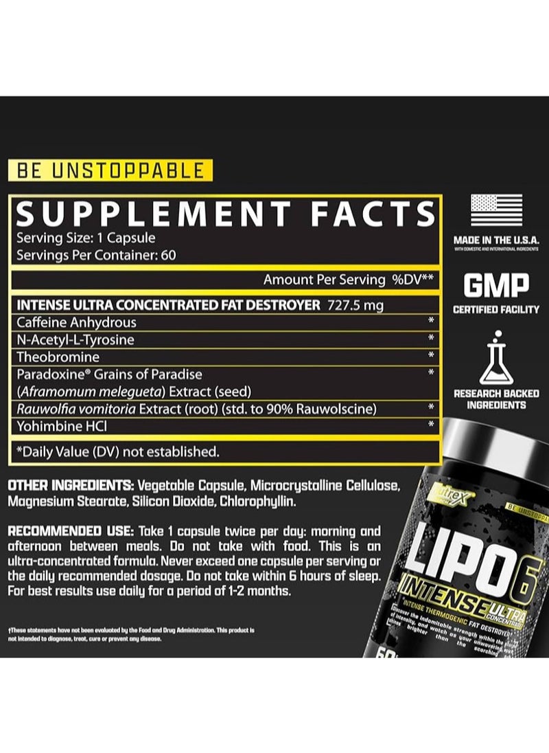 Nutrex Research Lipo 6 Intense Ultra Concentrate - 60 Capsules  - Image 5