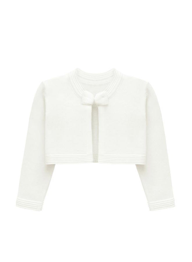 Lilax Little Girls' Knit Long Sleeve Bowknot Closure Bolero Cardigan, Cream, 2-3 Years - Image 3