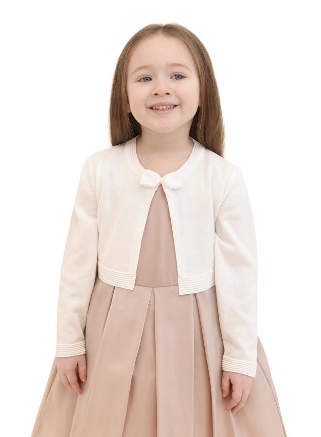 Lilax Little Girls' Knit Long Sleeve Bowknot Closure Bolero Cardigan, Cream, 2-3 Years - Image 1