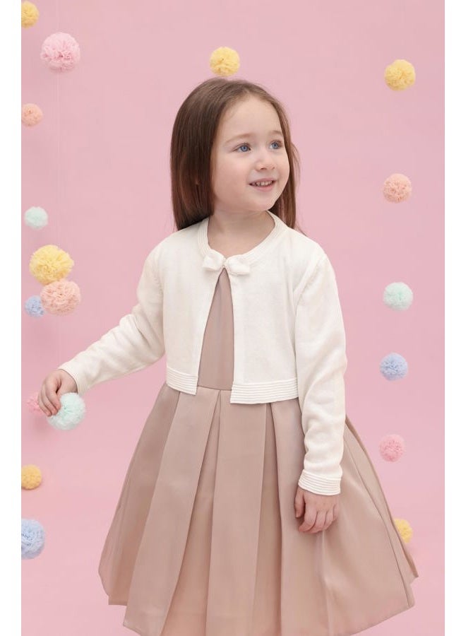 Lilax Little Girls' Knit Long Sleeve Bowknot Closure Bolero Cardigan, Cream, 2-3 Years - Image 2