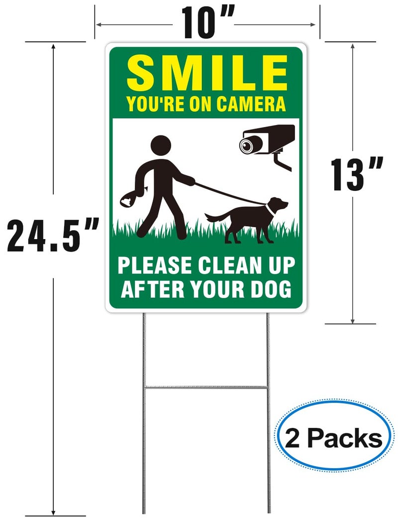 Multiwins Clean UP After Your Dog Signs, 2-Pack 13"x10" Double-Sided Pick Up After Your Dog Sign With Metal Stake, Smile Your On Camera Signs, No Dog Poop Signs For Yard - Image 2