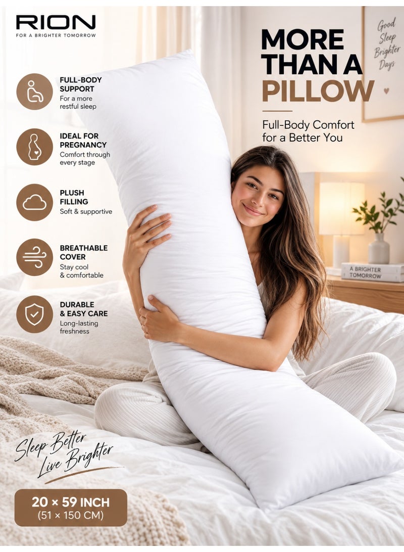 RION Full Body Pillow 50x150 cm – Ultra Soft Long Pillow for Side Sleepers, Pregnancy & Maternity Support – Hypoallergenic Polyester Fiberfill - Image 1