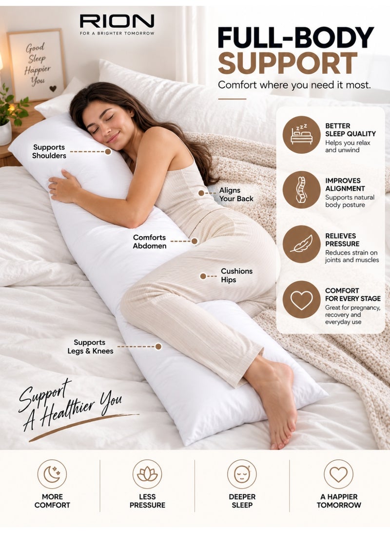 RION Full Body Pillow 50x150 cm – Ultra Soft Long Pillow for Side Sleepers, Pregnancy & Maternity Support – Hypoallergenic Polyester Fiberfill - Image 2