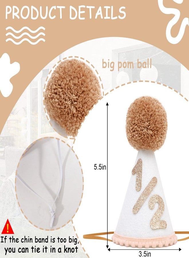 Agkvw Boho 1/2 Birthday Party Hat - Boho Half Birthday Hat for Boys and Girls, Neutral Half Birthday Decorations, Brown and Glitter 1/2 Birthday Crown - Image 2