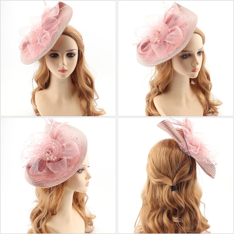 DRESHOW Fascinators Hat Flower Mesh Ribbons Feathers on a Headband and a Clip Tea Party Headwear for Girls and Women - Image 4