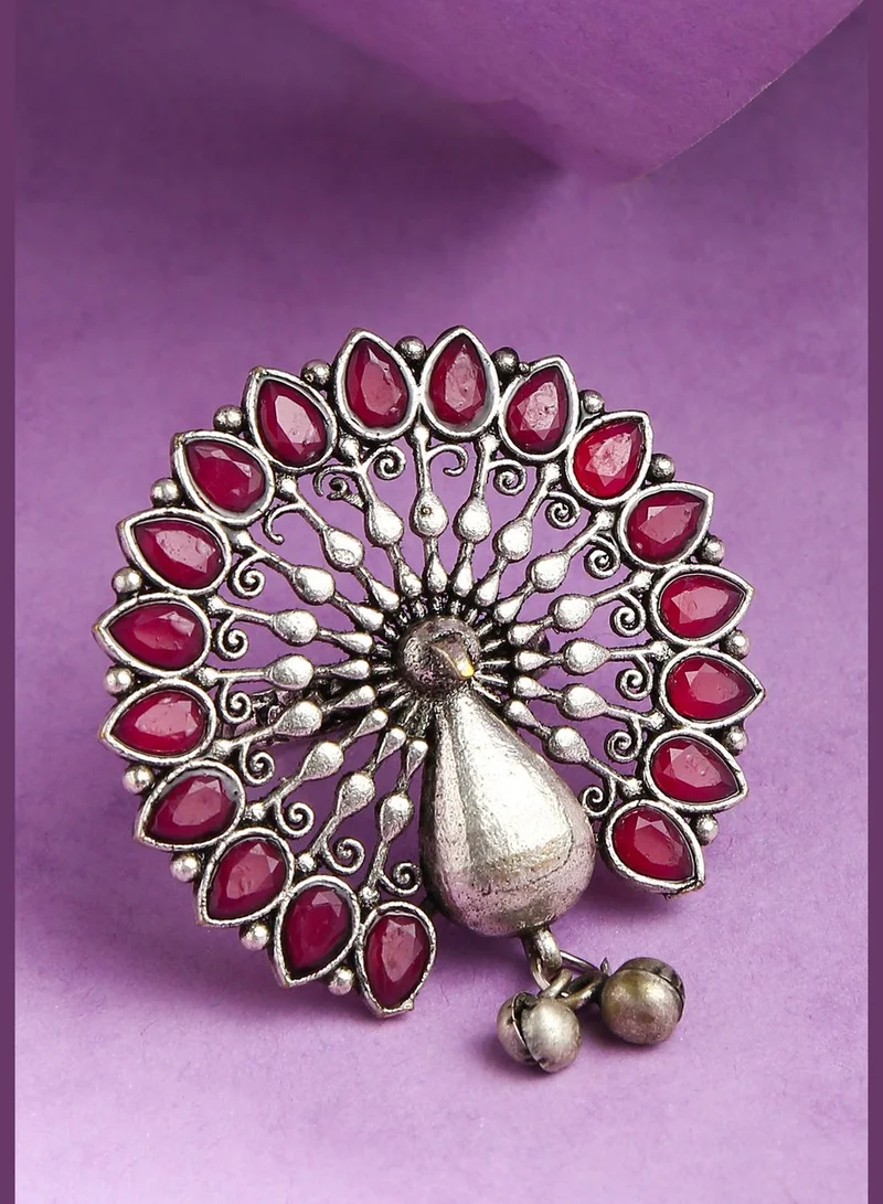 SOHI Silver Lookalike Stone Peacock Ring