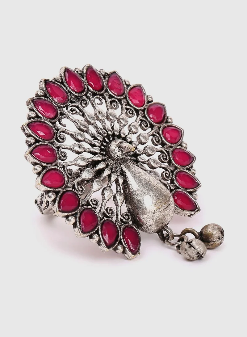 SOHI Silver Lookalike Stone Peacock Ring