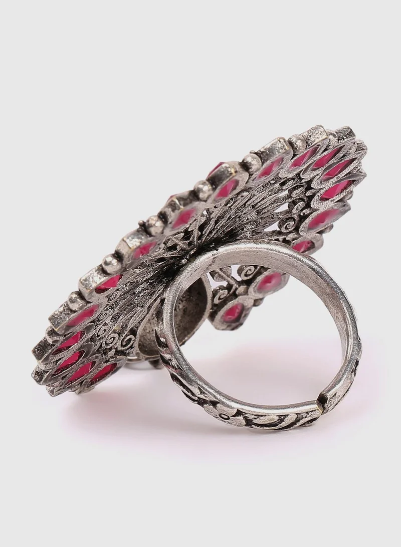 SOHI Silver Lookalike Stone Peacock Ring