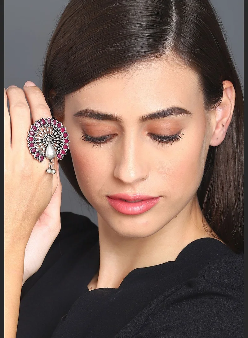 SOHI Silver Lookalike Stone Peacock Ring