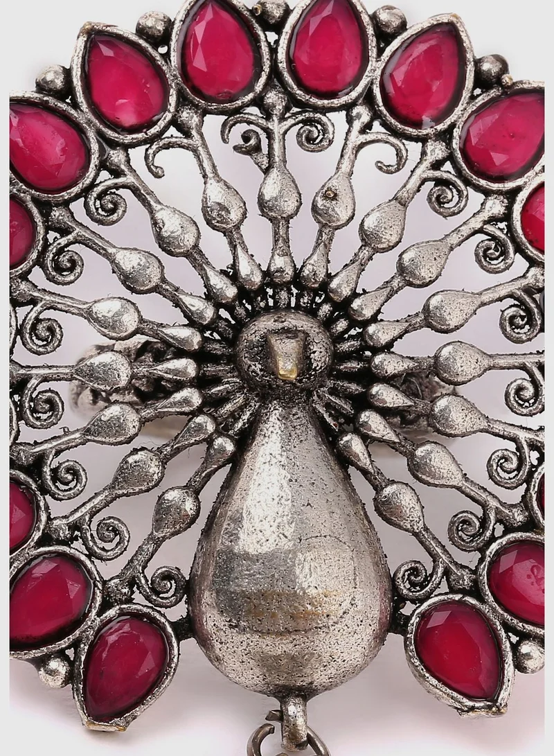 SOHI Silver Lookalike Stone Peacock Ring