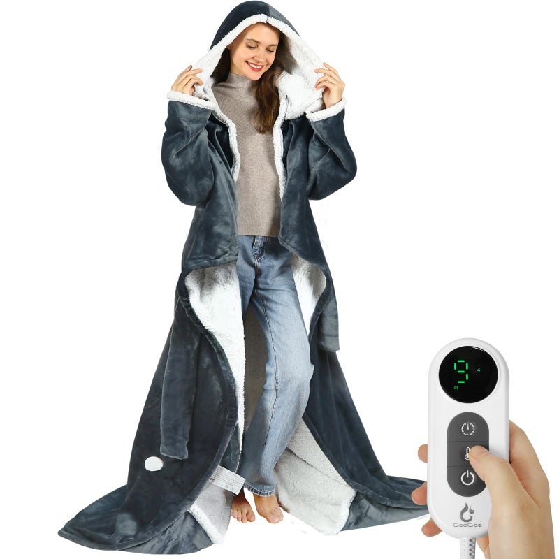 Goocoz Wearable Heated Blankets, Electric Snuggle Blanket with Foot Pockets, Sleeves, Hood, Waist Belt, 50"x70" Electric Heating Throw Blanket Wearable Heated Robe - Image 1