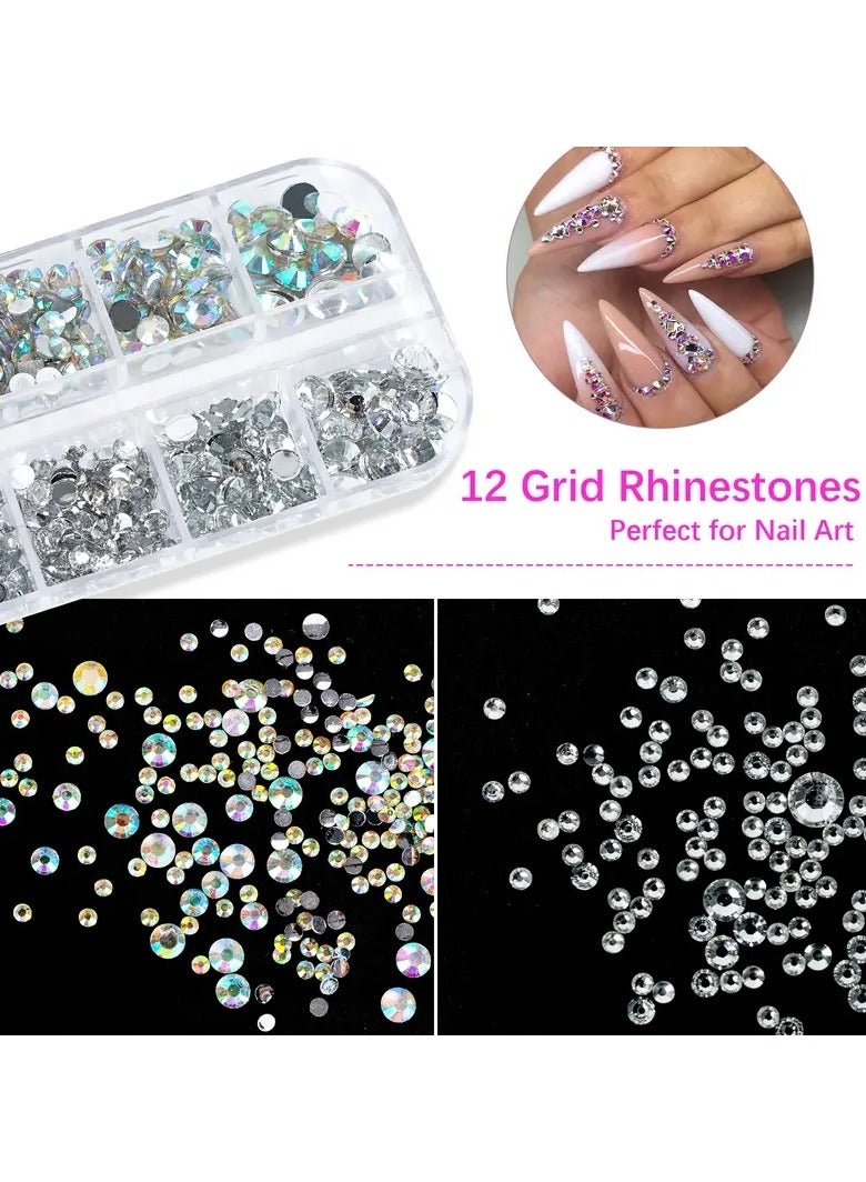 أوريتي تزيين أظافر بأحجار الراين، أحجار الراين للأظافر مع أداة التقاط أحجار الراين، قلم شمع منقط، ملقط، مبراة أقلام رصاص، أزياء بانك غوتيك - Image 3