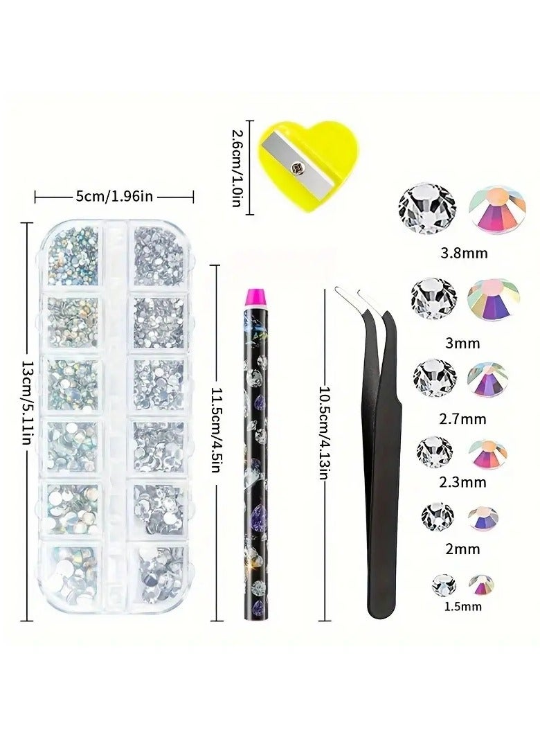 أوريتي تزيين أظافر بأحجار الراين، أحجار الراين للأظافر مع أداة التقاط أحجار الراين، قلم شمع منقط، ملقط، مبراة أقلام رصاص، أزياء بانك غوتيك - Image 4