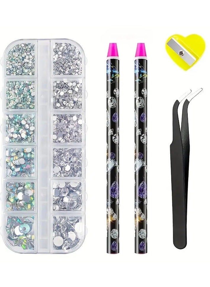 أوريتي تزيين أظافر بأحجار الراين، أحجار الراين للأظافر مع أداة التقاط أحجار الراين، قلم شمع منقط، ملقط، مبراة أقلام رصاص، أزياء بانك غوتيك - Image 1